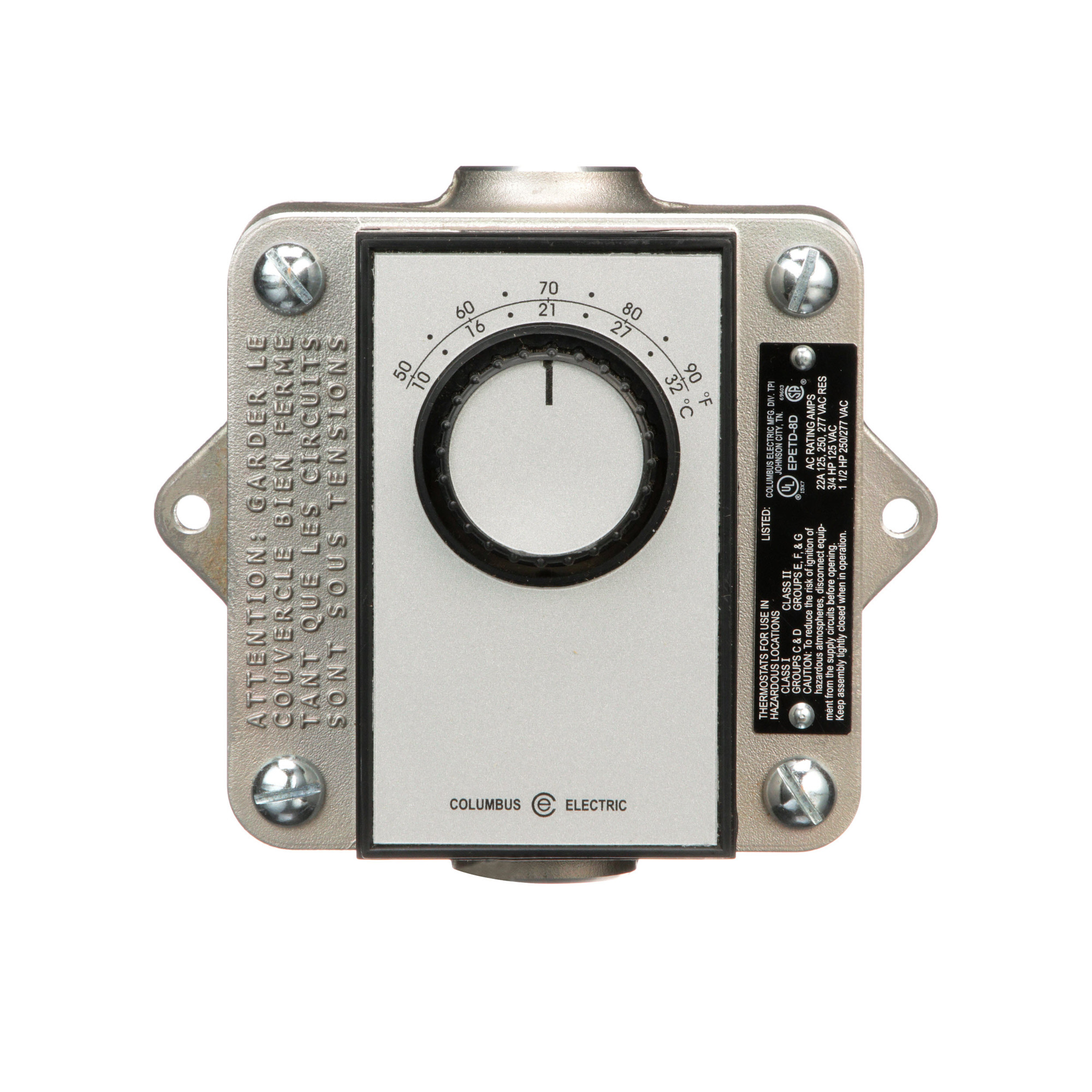 TPI DPST Hazardous Location Remote Thermostat - NEMA Class 7 Div. 1, Plastic Knob, Bi-Metal Sensor Housing, Model# EPETD8D